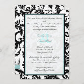 Black Damask Aqua Blue Monogram Wedding Einladung (Vorne/Hinten)