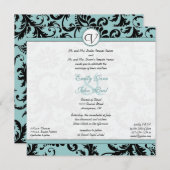 Black Damask Aqua Blue Wedding Einladung (Vorne/Hinten)