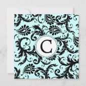 Black Damask Aqua Blue Wedding Einladung (Rückseite)