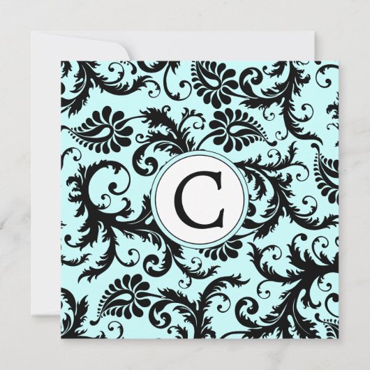 Black Damask Aqua Blue Wedding Einladung (Rückseite)