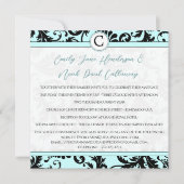 Black Damask Aqua Blue Wedding Einladung (Vorderseite)