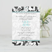 Black Damask Aqua Blue Wedding Einladung (Stehend Vorderseite)