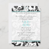 Black Damask Aqua Blue Wedding Einladung (Vorderseite)