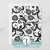 Black Damask Aqua Blue Wedding Einladung (Rückseite)