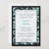 Black Damask Aqua Blue Wedding Einladung (Vorderseite)