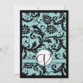 Black Damask Aqua Blue Wedding Einladung (Rückseite)