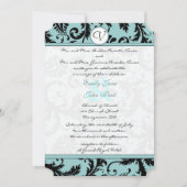 Black Damask Aqua Blue Wedding Einladung (Vorderseite)