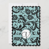 Black Damask Aqua Blue Wedding Einladung (Rückseite)