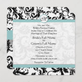Black Damask Aqua Pool Blue Wedding Einladung (Vorne/Hinten)