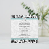 Black Damask Aqua Pool Blue Wedding Einladung (Stehend Vorderseite)
