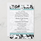 Black Damask Aqua Pool Blue Wedding Einladung (Vorderseite)