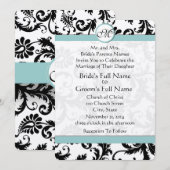Black Damask Aqua Pool Blue Wedding Einladung (Vorne/Hinten)