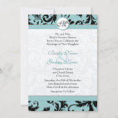 Black Damask Aqua Pool Blue Wedding Einladung (Vorderseite)