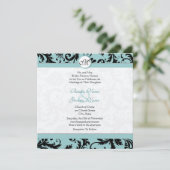 Black Damask Aqua Pool Blue Wedding Einladung (Stehend Vorderseite)