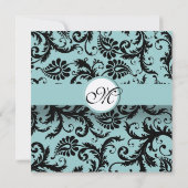 Black Damask Aqua Pool Blue Wedding Einladung (Rückseite)
