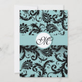 Black Damask Aqua Pool Blue Wedding Einladung (Rückseite)