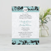Black Damask Aqua Pool Blue Wedding Einladung (Stehend Vorderseite)