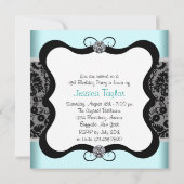 Black Damask Aquamarin Blue Black Sweet 16 Birthda Einladung (Rückseite)