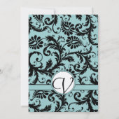 Black Damask Aquamarin Blue Wedding Einladung (Rückseite)