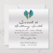 Black Damask Aquamarin Peacock 16 . Geburtstag Einladung (Rückseite)