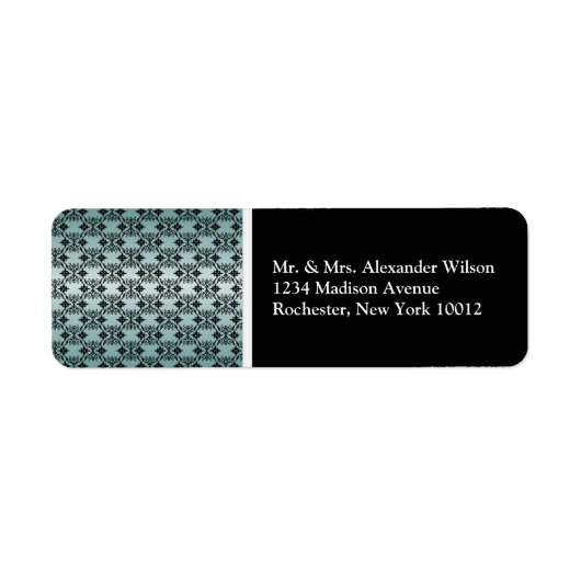Black Damask Aquamarin- und Black Address Labels (Vorne)