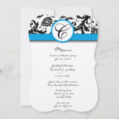 Black Damask Aquamarine Borders Wedding Einladung (Vorderseite)