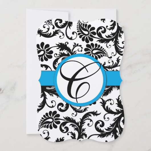 Black Damask Aquamarine Borders Wedding Einladung (Rückseite)