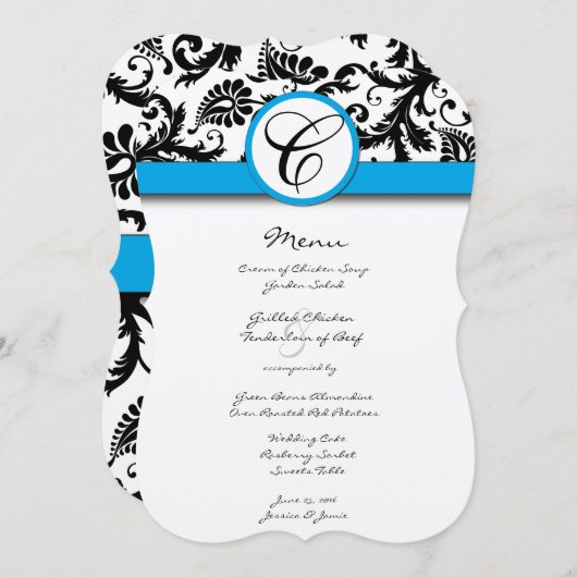 Black Damask Aquamarine Borders Wedding Einladung (Vorne/Hinten)