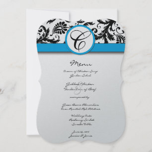 Black Damask Aquamarine Borders Wedding Einladung