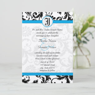 Black Damask Aquamarine Trim Hochzeit Einladungen