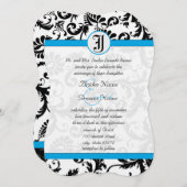 Black Damask Aquamarine Trim Hochzeit Einladungen (Vorne/Hinten)