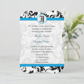 Black Damask Aquamarine Trim Hochzeit Einladungen (Stehend Vorderseite)