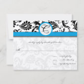 Black Damask Aquamarine Trim Hochzeit Einladungen (Vorderseite)