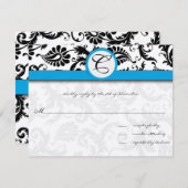 Black Damask Aquamarine Trim Hochzeit Einladungen (Vorne/Hinten)