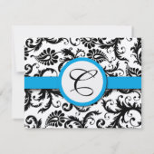 Black Damask Aquamarine Trim Hochzeit Einladungen (Rückseite)