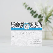 Black Damask Aquamarine Trim Hochzeit Einladungen (Stehend Vorderseite)