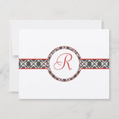Black Damask auf White Red Trim Wedding Response RSVP Karte (Vorderseite)