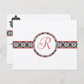 Black Damask auf White Red Trim Wedding Response RSVP Karte (Vorne/Hinten)
