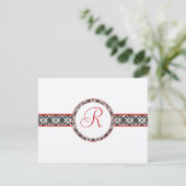 Black Damask auf White Red Trim Wedding Response RSVP Karte (Stehend Vorderseite)