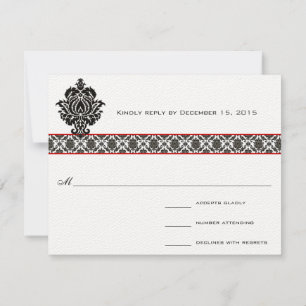 Black Damask auf White Red Trim Wedding Response RSVP Karte