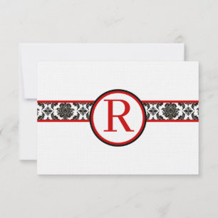 Black Damask auf White Red Trim Wedding Response RSVP Karte