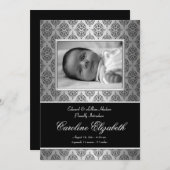 Black Damask Baby Birth Ankündigungen (Vorne/Hinten)