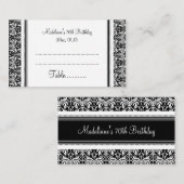 Black Damask Birthday Table Place Setting Cards Platzkarte (Vorne/Hinten)