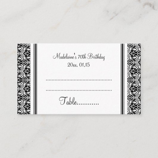 Black Damask Birthday Table Place Setting Cards Platzkarte (Vorderseite)