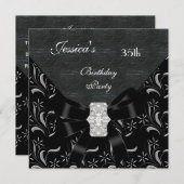 Black Damask Black Invitation White Silver 35. Bi Einladung (Vorne/Hinten)