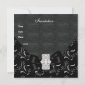 Black Damask Black Invitation White Silver 35. Bi Einladung (Rückseite)
