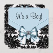Black Damask Blue und Black Baby Dusche Einladung (Vorne/Hinten)