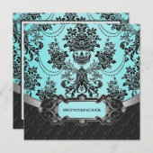 Black Damask Blue Wedding Einladungen (Vorne/Hinten)