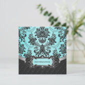 Black Damask Blue Wedding Einladungen (Stehend Vorderseite)