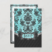 Black Damask Blue Wedding RSVP Cards (Vorne/Hinten)